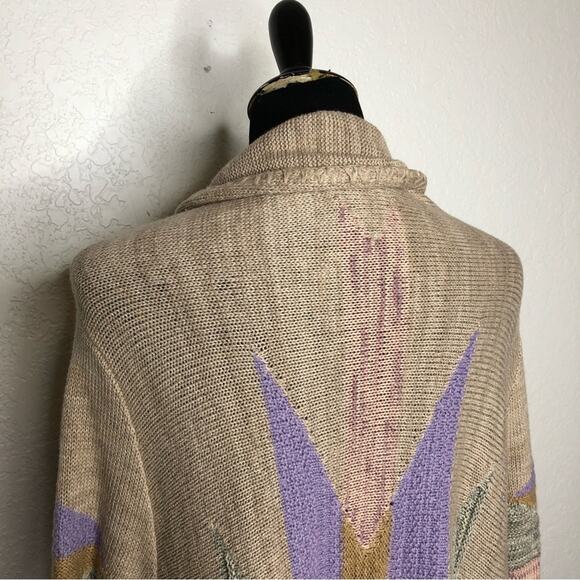 Lauren Ralph Lauren tan pink southwestern open long wool blend cardigan L/XL - Picture 9 of 16